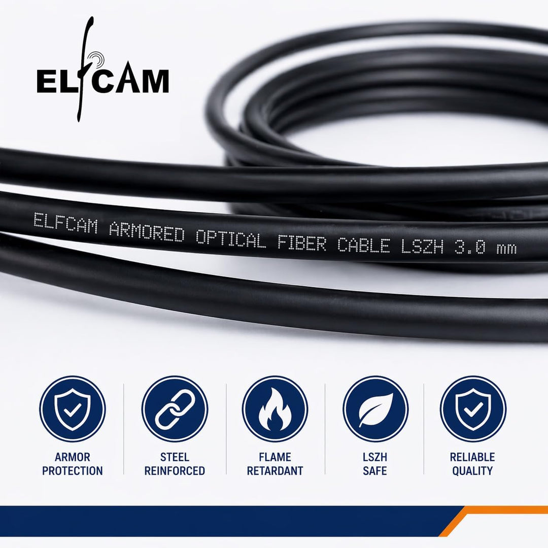 Elfcam Gepanzertes Glasfaserkabel OM3 LC/UPC-LC/UPC Duplex 250 m | Multimode 50/125 µm, LSZH-Mantel,