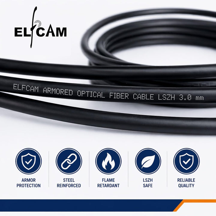 Elfcam Gepanzertes Glasfaserkabel OM3 LC/UPC-LC/UPC Duplex 250 m | Multimode 50/125 µm, LSZH-Mantel,