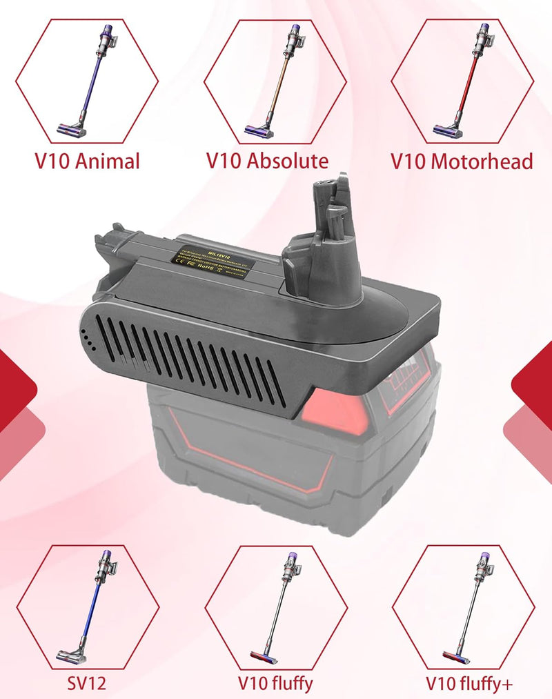 JJXNDO für Dyson V10 Batteriewechsel, V10 Adapter für Milwaukee M18 18V Li-Ionen Batterie Konverter