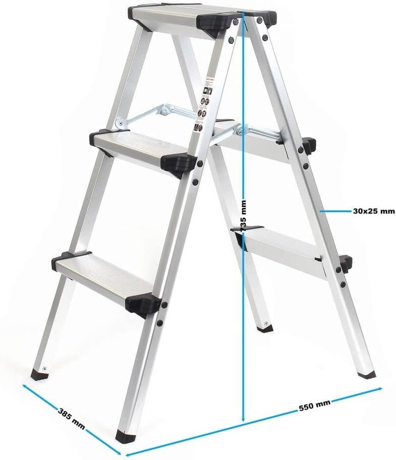 Treppe Leiter aus Aluminium, faltbar, doppelseitig, 3 Stufen