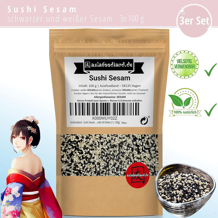 Asiafoodland - Sushi Sesam Mix - weisser und schwarzer Sesam für Inside Out und California Rolls - s