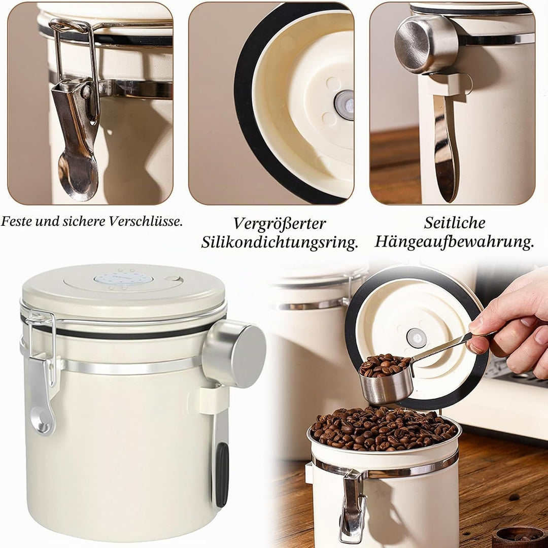 1,5L Kaffeedose Luftdicht aus Edelstahl, Kaffeebohnen Behälter | Kaffeedose aus Edelstahl, Kaffeebeh