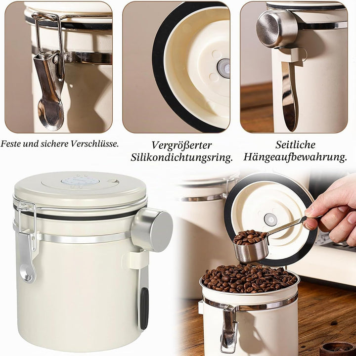 1,5L Kaffeedose Luftdicht aus Edelstahl, Kaffeebohnen Behälter | Kaffeedose aus Edelstahl, Kaffeebeh