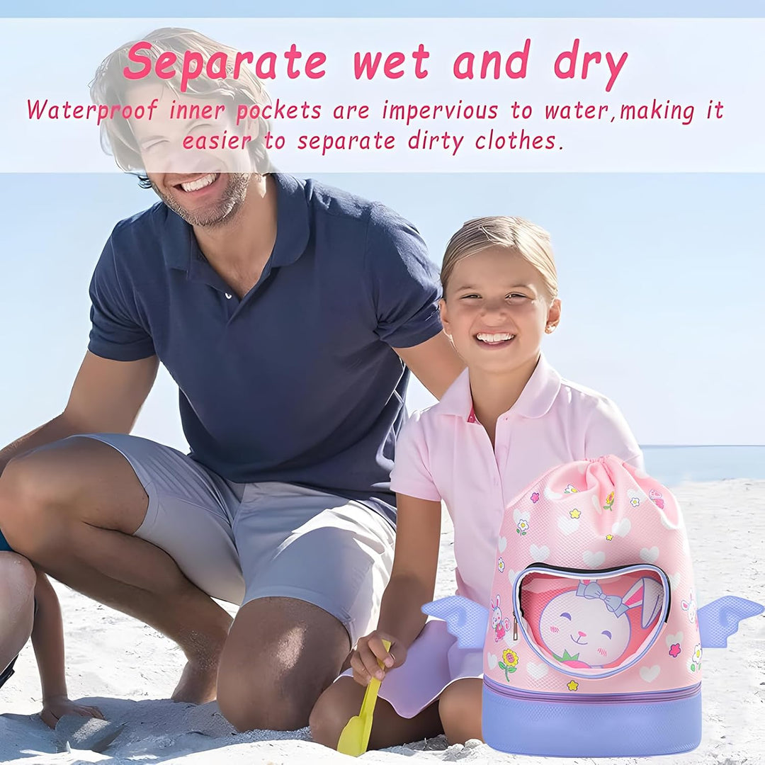 Schwimmrucksack Wasserdicht Kinder, Strandrucksack mit Trennung Schuhfach, Schwimmtasche Kinder mit