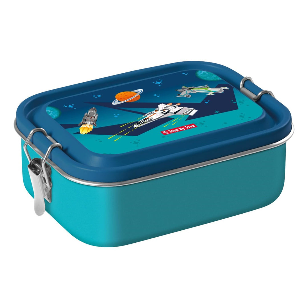 Step by Step Edelstahl-Lunchbox „Starship“ blau, mit herausnehmbarer Trennwand, Dichtung und Clip-Ve