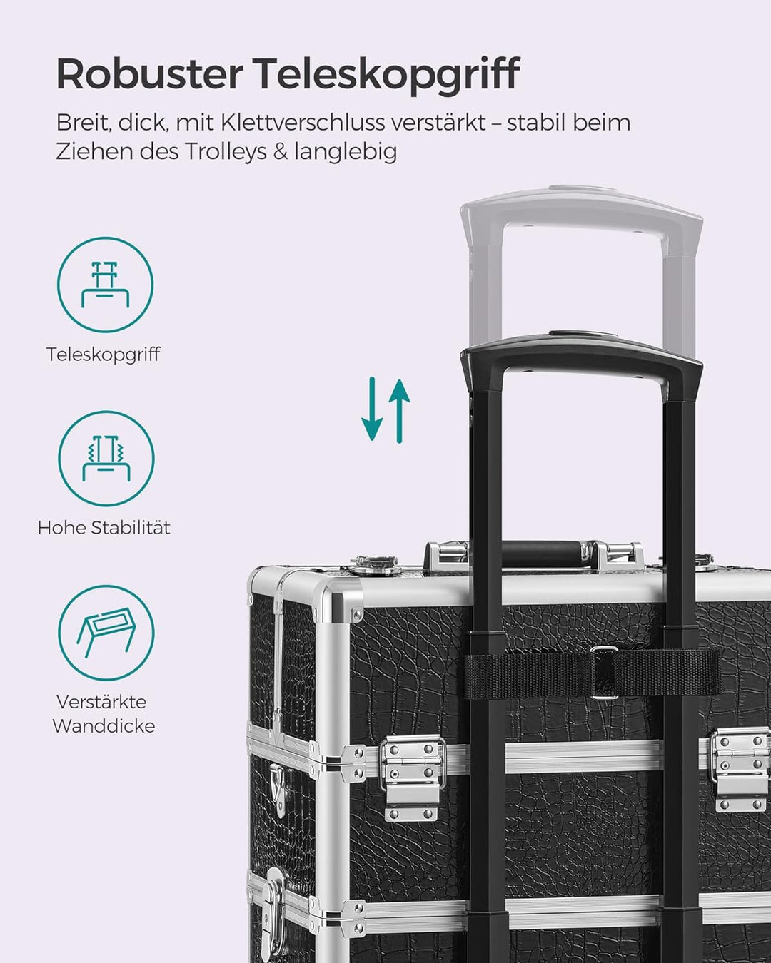 SONGMICS Alu Trolley, Kosmetikkoffer mit Rollen, Friseurkoffer, Schminkkoffer ohne Inhalt, Handgepäc
