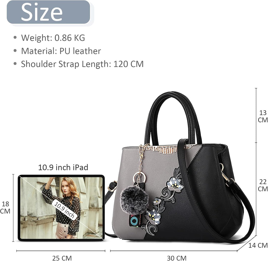 DIRRONA Damen Handtasche Mode Blumenmuster Schulterbeutel Grosse Kapazität Umhängetasche Casual Reis