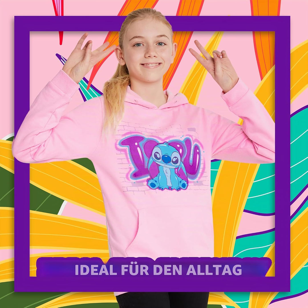 Disney Hoodie für Mädchen, Coole Pullover für Kinder und Jugendliche - Mädchen Geschenke (Rosa Stitc