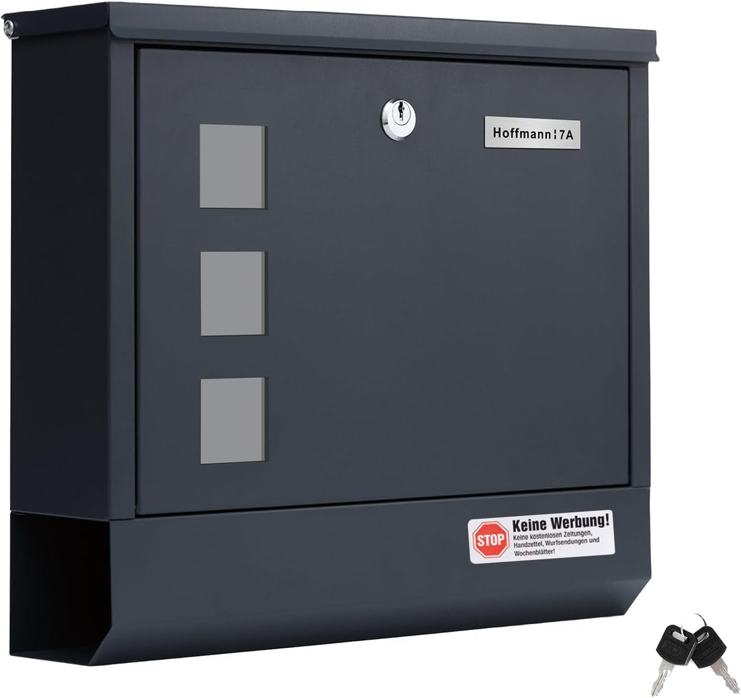 XL personalisiert Briefkasten mit Edelstahl Namensschild Anthracite Wandbriefkasten Postkasten Brief