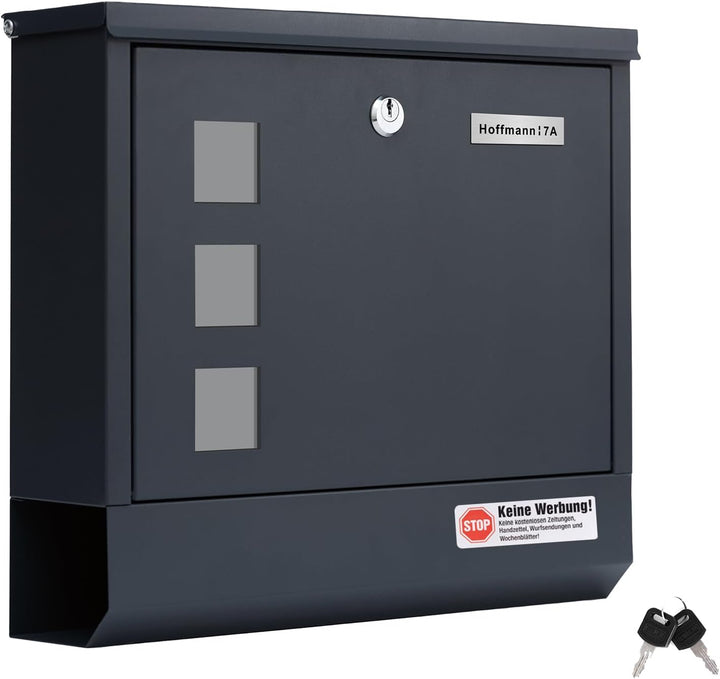 XL personalisiert Briefkasten mit Edelstahl Namensschild Anthracite Wandbriefkasten Postkasten Brief