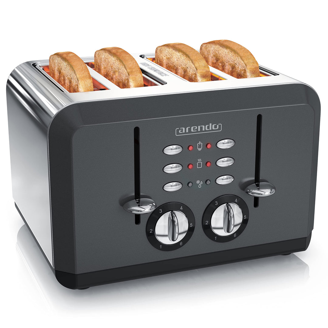 Arendo - Automatik Toaster 4 Scheiben in Edelstahl, bis zu Vier Sandwich und Toast-Scheiben, Bräunun