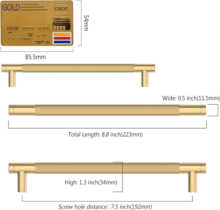 Amerdeco 10 Stück Champagner Bronze Schrankgriffe 192mm Lochabstand, Aluminium Griffe für Küchenschr