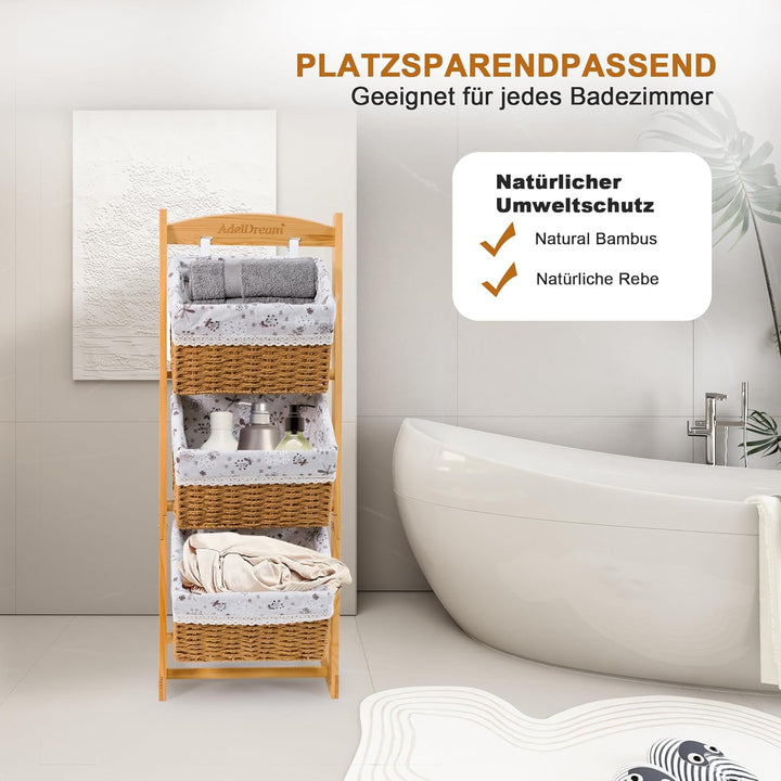 AdelDream Wäschekörbe 3 faltbare Körbe Sortier-Aufbewahrungskorb mit Blumenbeutel Massivholz-Schmutz