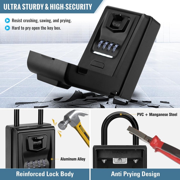 ENONEO Schlüsseltresor mit Beleuchteten Zahlencode Aussen Schlüsseltresor mit Bügel, Wetterfest Schl
