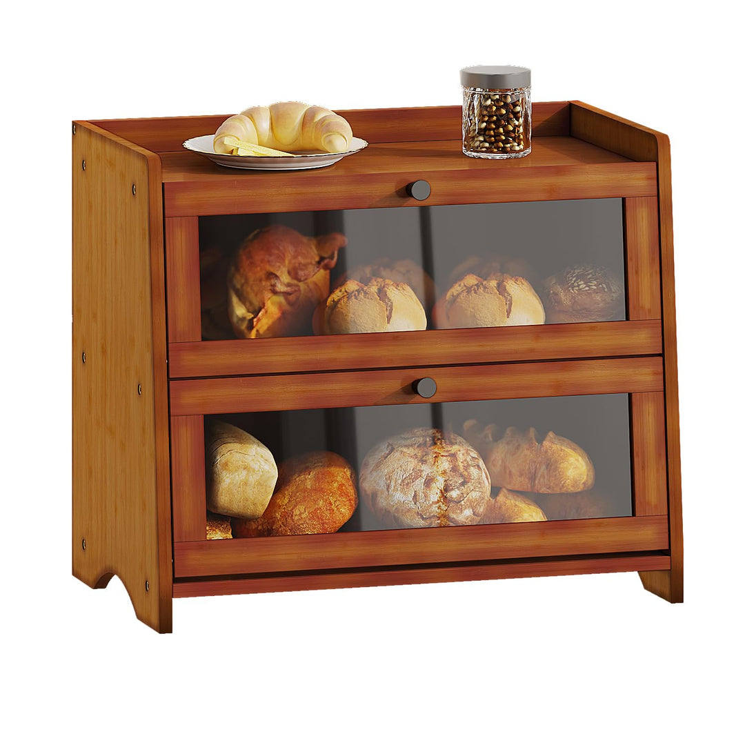 BAMBANG Gross Bambus Brotkasten für Küchentheke, 2 Stufe Bauernhaus Brotbox, Holz Brotkasten Brotauf