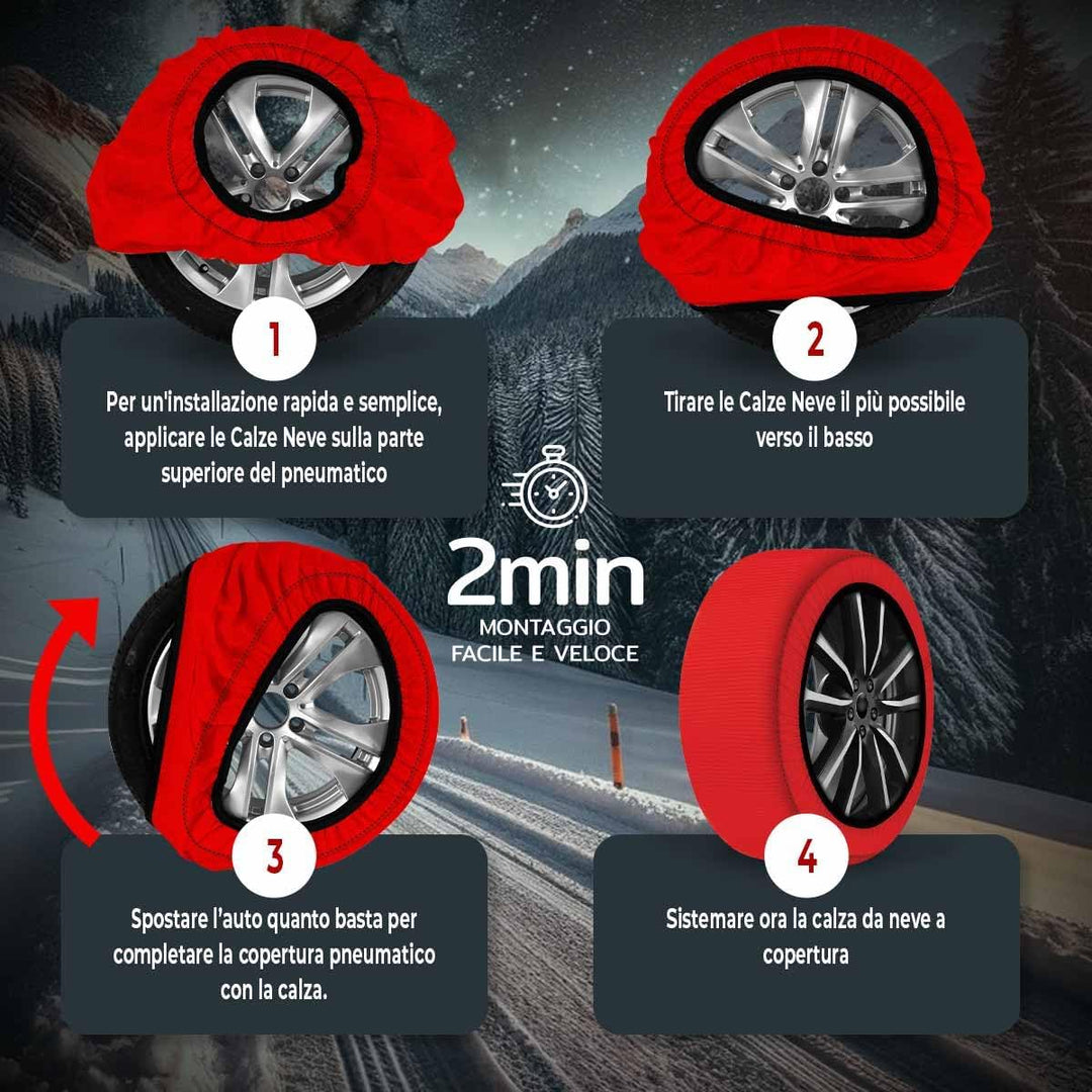 Zugelassene Schneeketten, Einfache Montage in 2 Minuten, 6 Grössen verfügbar (Rot;XXL) Rot XXL, Rot