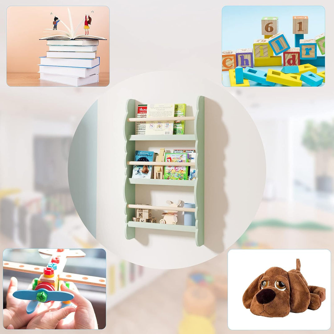WOLTU Kinder Bücherregal Wandregal, Bücher-Organizer mit 3 Ablagen, Kinderregal für Buchaufbewahrung