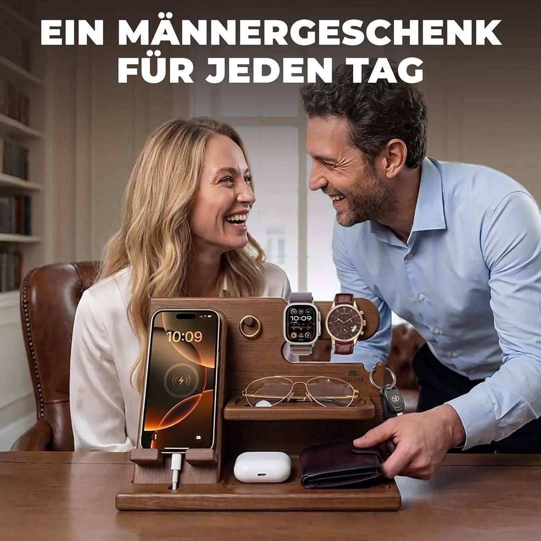 TESLYAR Holz Telefon Dockingstation &amp; Schreibtisch Organizer Holz mit Handyständer Beige für Büro Au