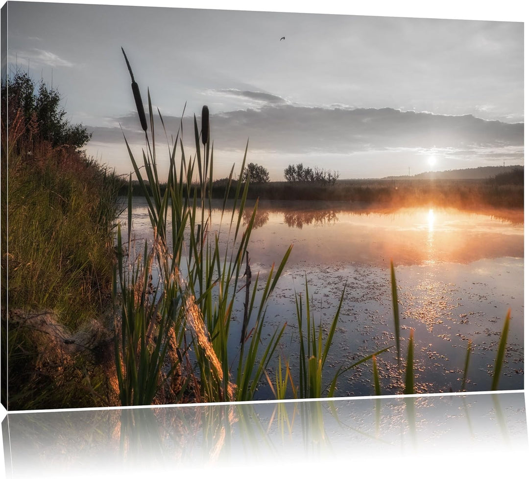 Pixxprint Sonniger Morgen am See als Leinwandbild/Grösse: 100x70 cm/Wandbild/Kunstdruck/fertig bespa