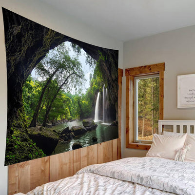 Wandbehang Grün, Wandteppich Natur Wasserfall Wandtuch Dschungel Tapestry Mountains Wandteppich Fels