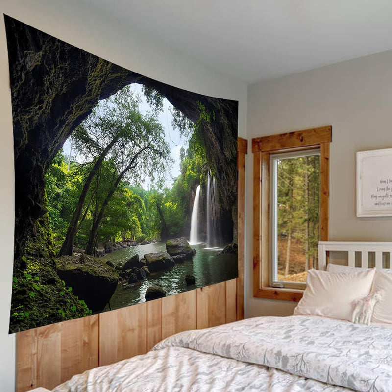 Wandbehang Grün, Wandteppich Natur Wasserfall Wandtuch Dschungel Tapestry Mountains Wandteppich Fels