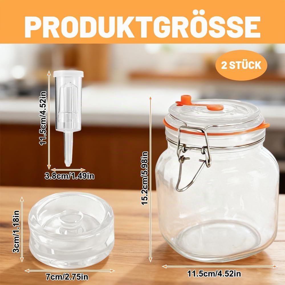 NAVESO 1L Fermentierglas Set, Fermentationsglas mit Gewicht, Gärglas mit Luftschleuse, Fermentierglä