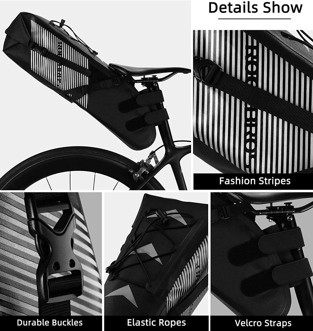 ROCKBROS Fahrrad Satteltasche 100% Wasserdicht IPX7 10L Fahrradtasche Hinterrad Tasche Sitztasche