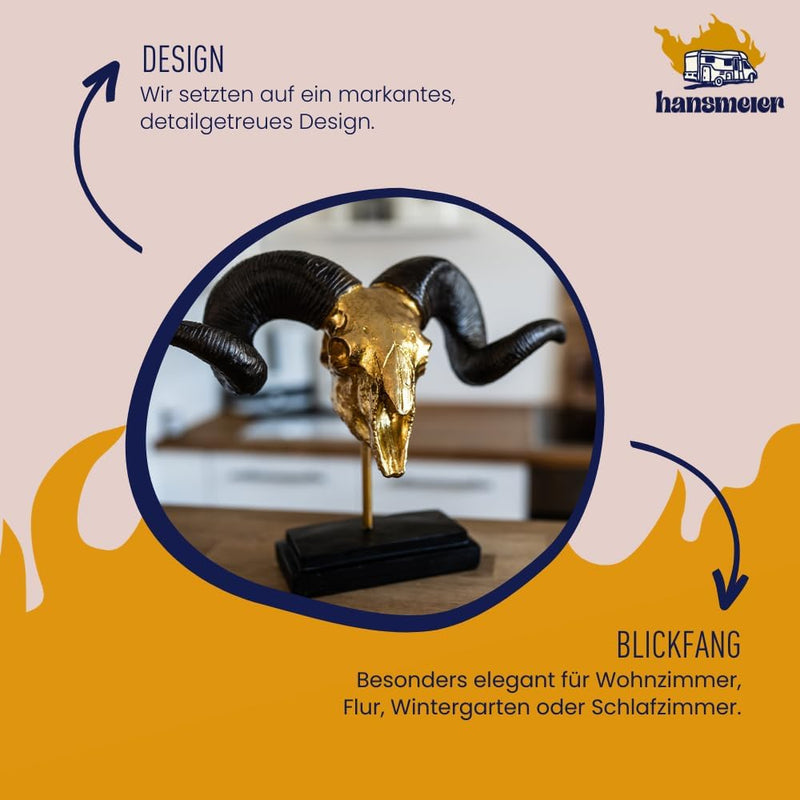 Hansmeier® Deko Skulptur Widder | Gold | Für Aussen und Innen | 39 x 28 x 17 cm | Deko Statue Geweih