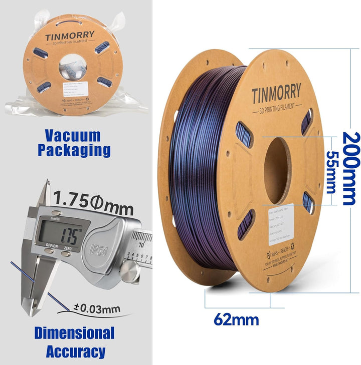 TINMORRY 4er Set Galaxy PLA Filament 1,75mm (je 750g 750g) für 3D-Drucker - Farbe: Magenta + Grün +