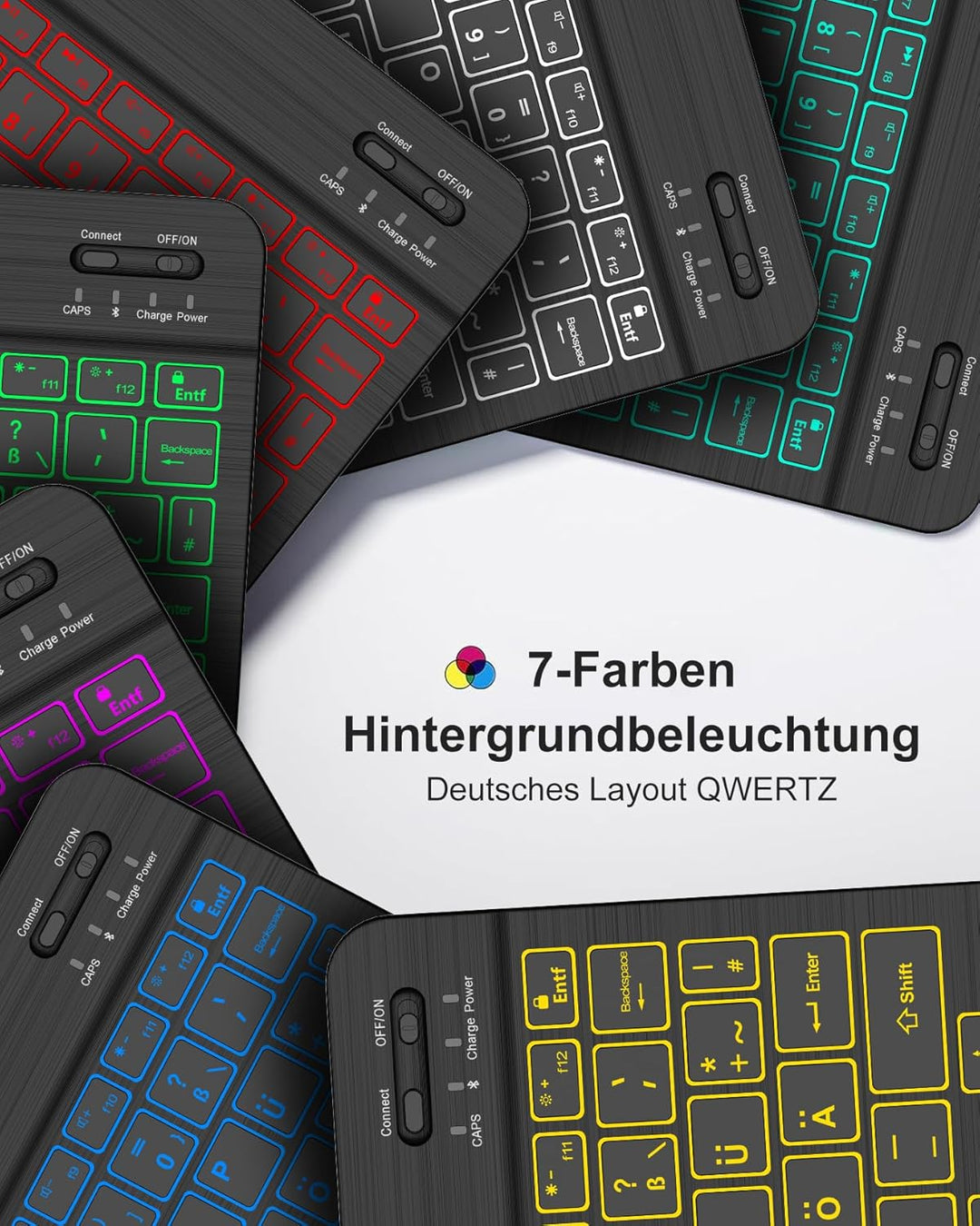 für iPad Air 11 Hülle mit 7-Farben Beleuchtung Tastatur für M3/M2 (2025/2024), Abnehmbare Tastatur,
