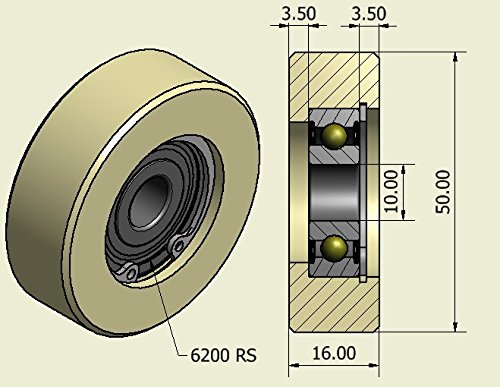 2er Pack (4 x 50 mm mit Nylon, hergestellt in der EU, 16mm wide-10mm bearing, 4, 16mm wide-10mm bear