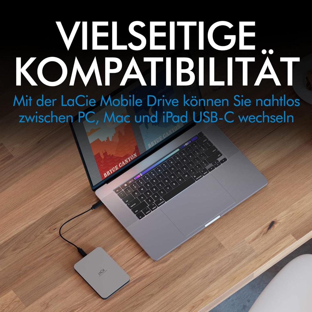 LaCie MOBILE DRIVE V2 Moon 1TB tragbare externe Festplatte, 2.5 Zoll, Mac & PC, silber, inkl. 2 Jahr