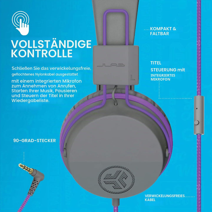 JLab Kopfhörer Kinder, JBuddies Over Ear Kinder kopfhörer mit Kabel, Kid Safe Lautstärkebegrenzung,