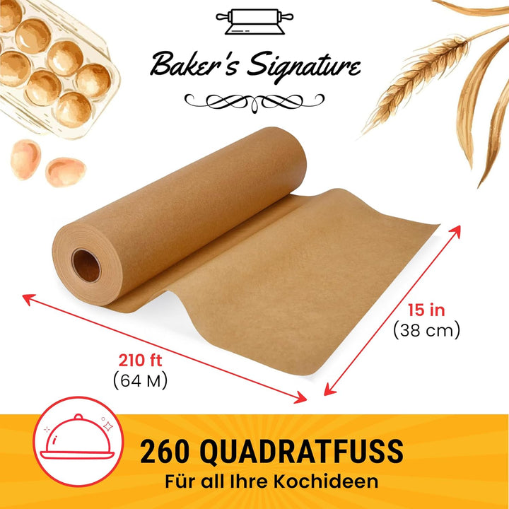 Ungewachstes Backpapier Rolle – 38cm x 64m Butterbrotpapier mit Schneidemesser, Pergamentpapier Roll