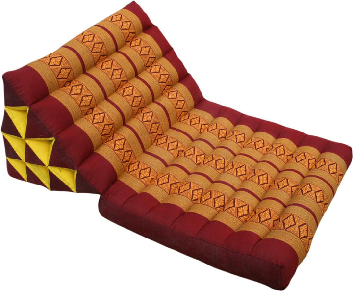 GURU SHOP Thaikissen, Dreieckskissen, Kapok, Tagesbett mit 1 Auflage - Dunkelrot/Gold, 30x50x75 cm,