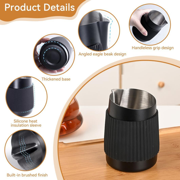 Becher Milchkännchen Edelstahl Milchaufschäumkrug Aufschäumkännchen 420ml/14OZ Milchkanne Schwarz Mi