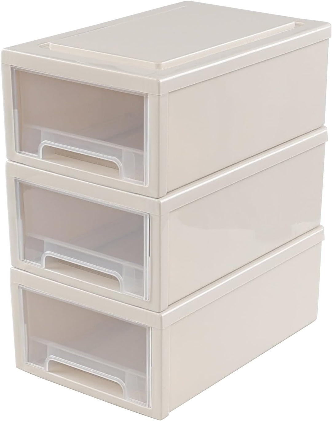 Stapelbare Schubladeneinheit aus Kunststoff, 6,8 l, 3 Packungen, Beige | Kleiner Schubladen-Organize