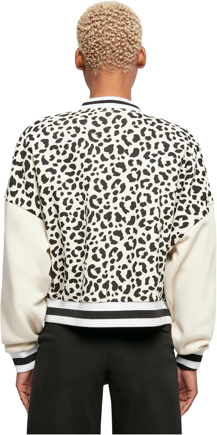 Urban Classics Damen Ladies AOP Oversized College Sweat Jacket XL Whitesandleo/Whitesand, XL Whitesa