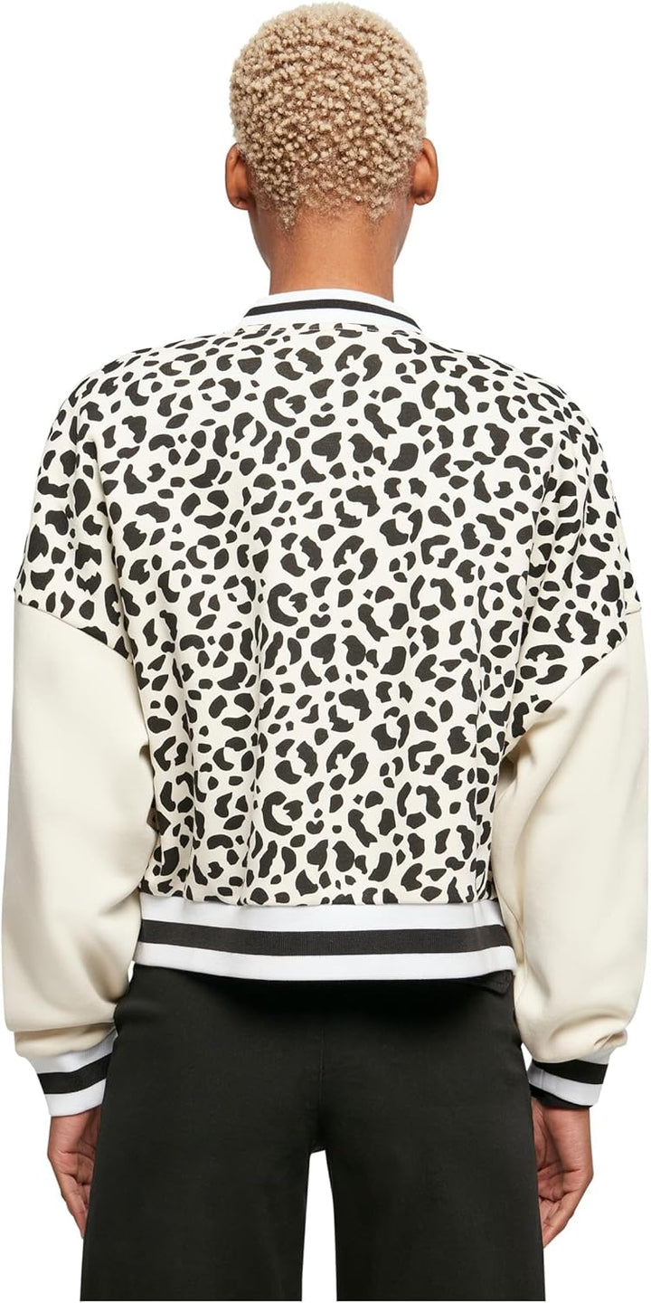 Urban Classics Damen Ladies AOP Oversized College Sweat Jacket XL Whitesandleo/Whitesand, XL Whitesa
