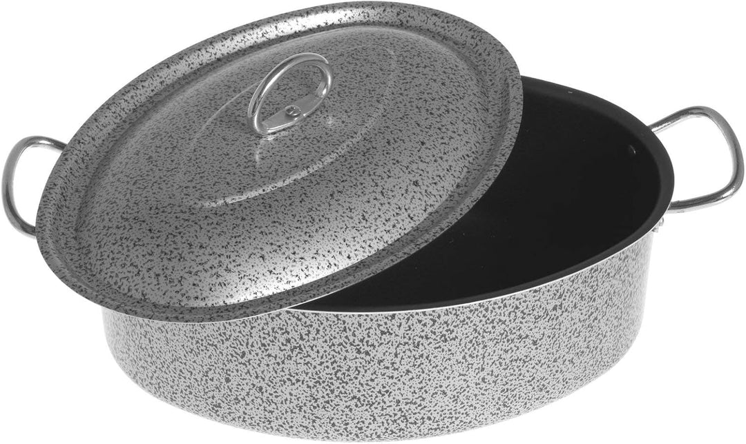 Home Salt Peper Antihaft-Oval-Bräter mit Deckel cm 32 Kochtopf, Silber, Multicolor, 40.5x23x17 cm