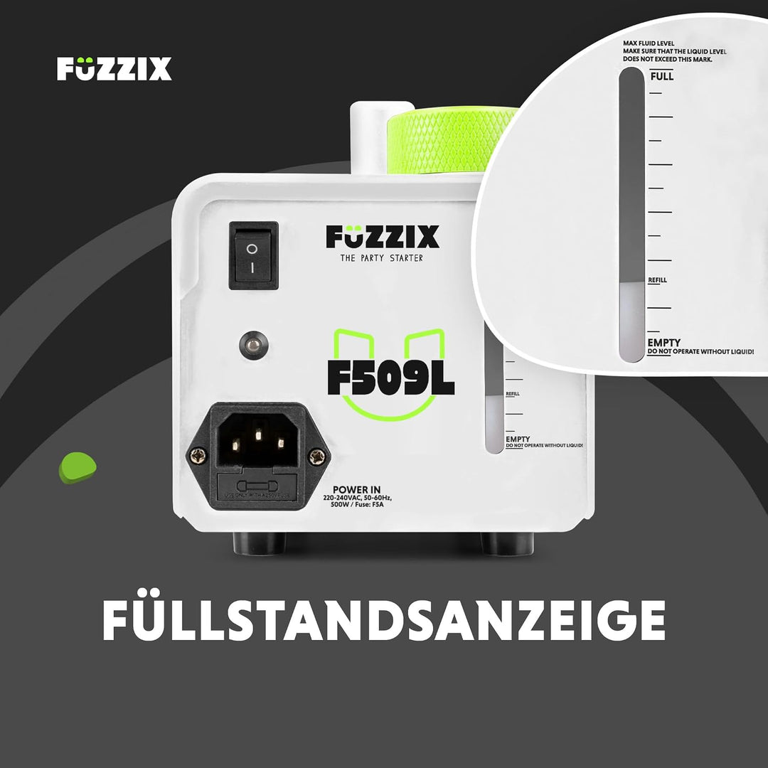 Fuzzix F509LW Nebelmaschine Mini mit LED Lichteffekt und 1L Nebelfluid, 500 Watt mit Fernbedienung,