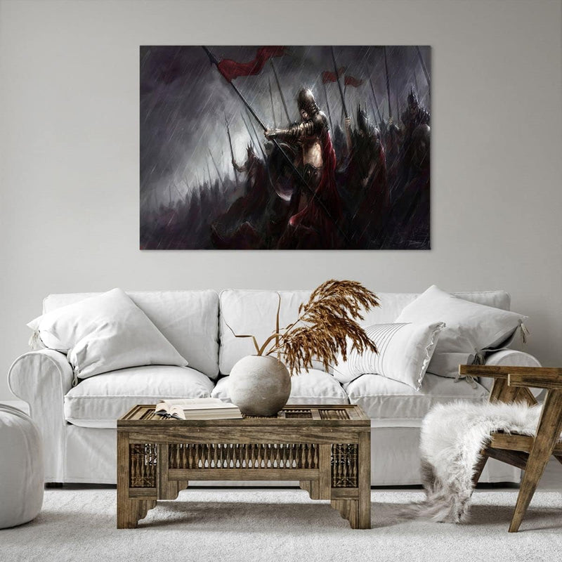 Bilder auf Leinwand 100x70cm Leinwandbild mit Rahmen ritter kampf feld Gross Wanddeko Bild Schlafzim