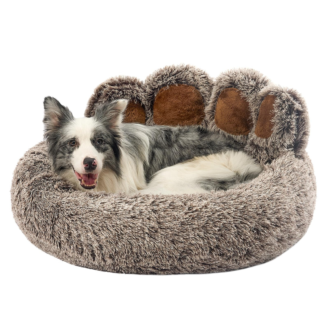 Jiupety Pet Round Hundebett von Pfote Form,Beruhigendes Donut-Hundebettn für mittlere und kleine Hun