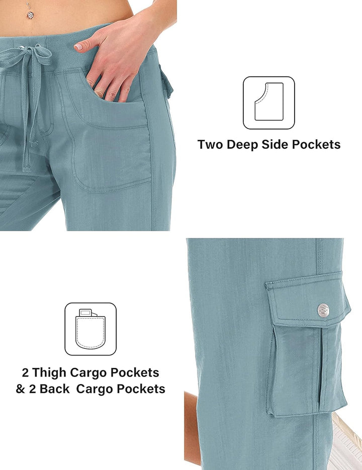 JINSHI Hosen Damen Sommer Cargohose 3/4 Lange Hosen Capri Freizeithose Outdoorhose Wanderhose mit Me