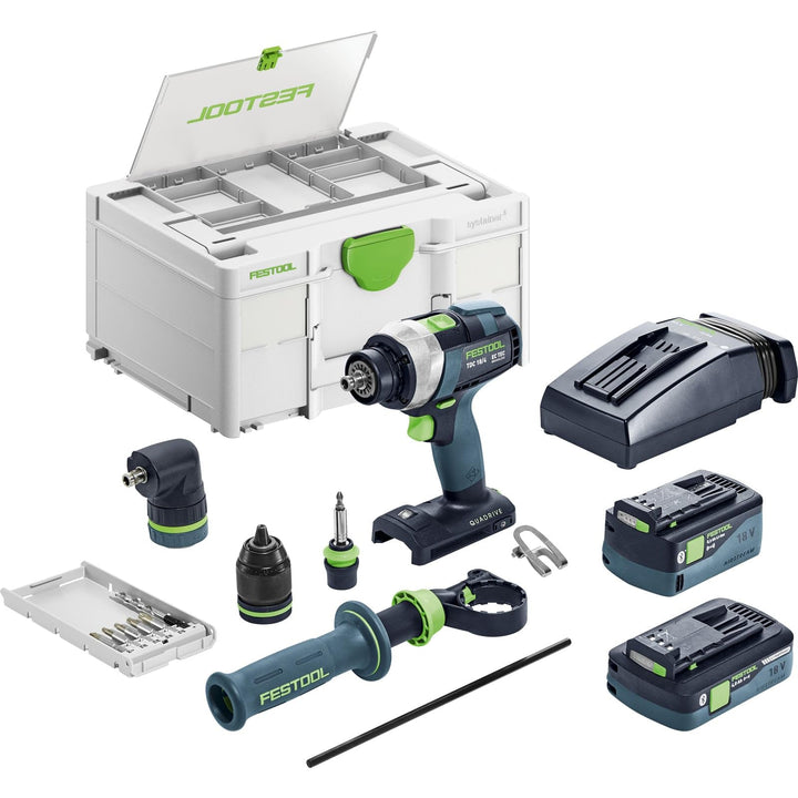 Festool Akku-Bohrschrauber TDC 18/4 5,0/4,0 I-Set QUADRIVE (mit Akkupacks, Schnellladegerät, Werkzeu