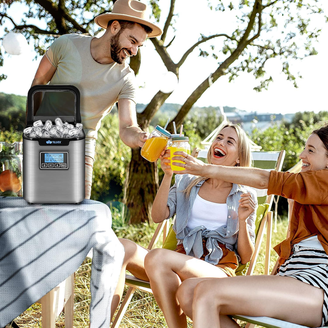 tillvex Eiswürfelmaschine Edelstahl 12 kg - 24 h | Eiswürfelbereiter mit Timer und 2,2 Liter Wassert
