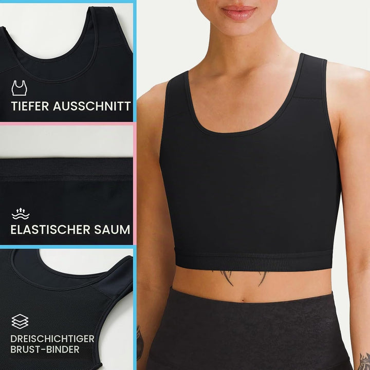 Brust Binder für Transgender FTM Atmungsaktive Halb Breast Binder Kompression BH Schwarz L, Schwarz