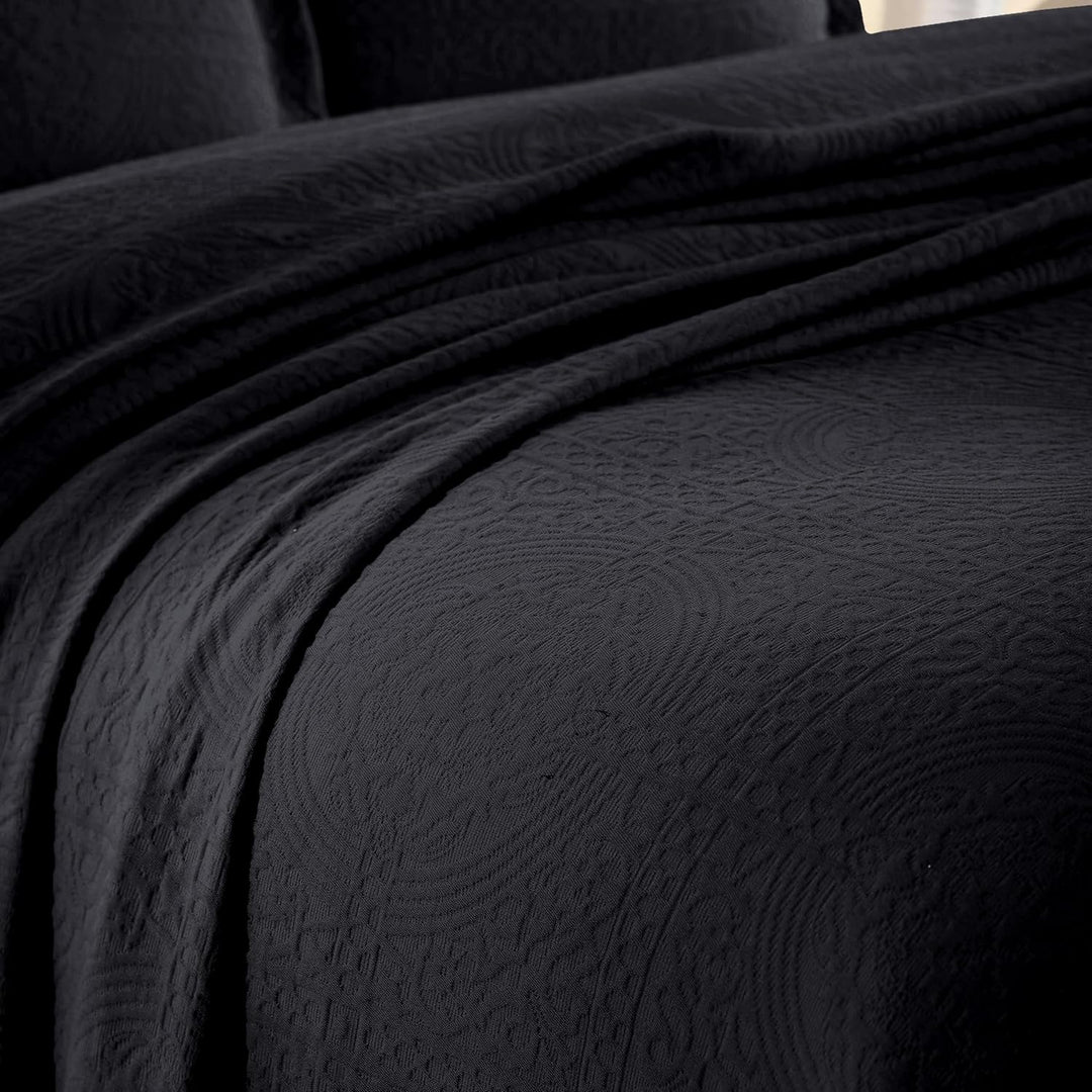 SUPERIOR Jacquard Matelasse Fleur de Lis Tagesdecken-Set, 100% Baumwolle, Medaillon, 3-teilig, Schwa
