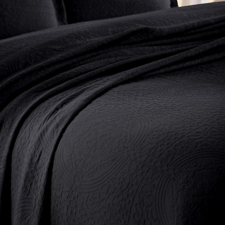 SUPERIOR Jacquard Matelasse Fleur de Lis Tagesdecken-Set, 100% Baumwolle, Medaillon, 3-teilig, Schwa