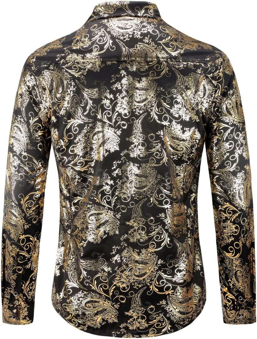 Allthemen Herren Jacquard Hemd Langarm Satin Freizeithemd Paisley Herrenhemd für Party Hochzeit XXL